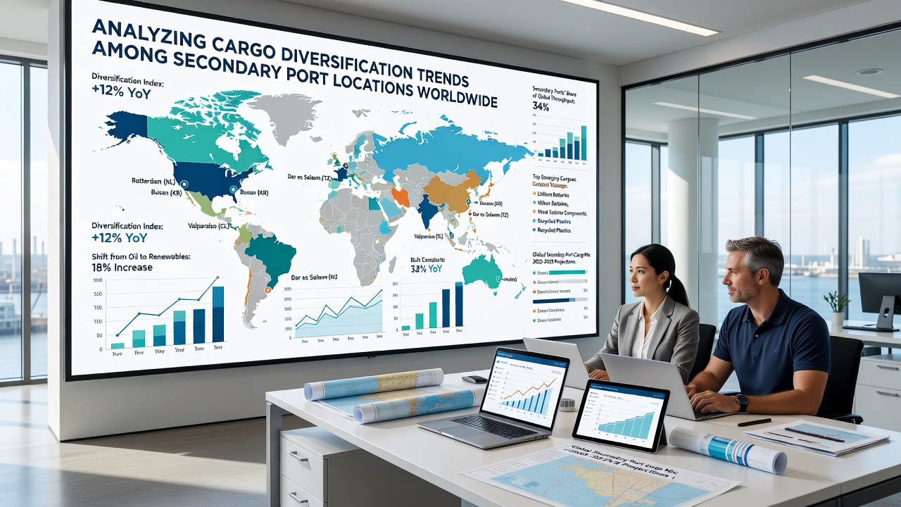 Secondary port terminal handling mixed cargo including containers and renewable energy equipment